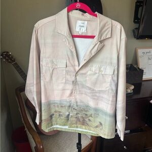 Found Horse Print Beige and Green Button Down Shirt